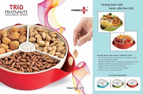 Designer Trio Fruits and Nuts Double Dish