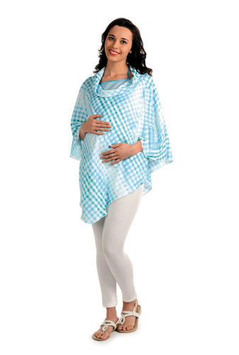 Blue Safe Maternity Tunic Top With Zig Zag Shoulder Pleats