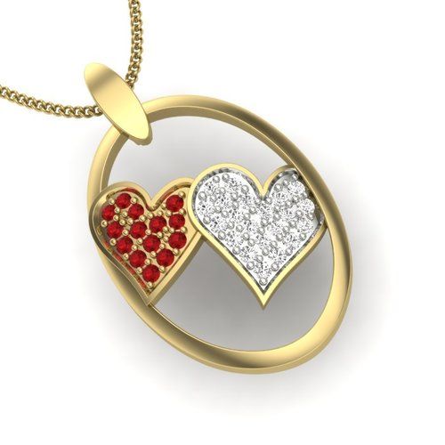 Diamond Heart With Red Rubies Yellow Gold Pendant Diamond Carat Weight: 0.13 Carat Approx Carat