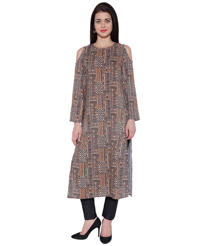 Modal Rayon Cold Shoulder & Bell Sleeve Printed Kurti For Women