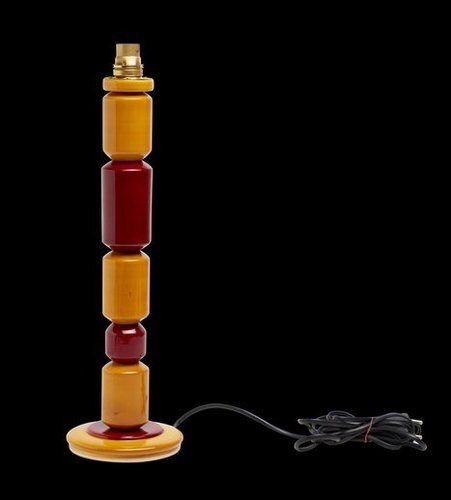 Mustard Red Wooden Lamp Channapatna Lacquer