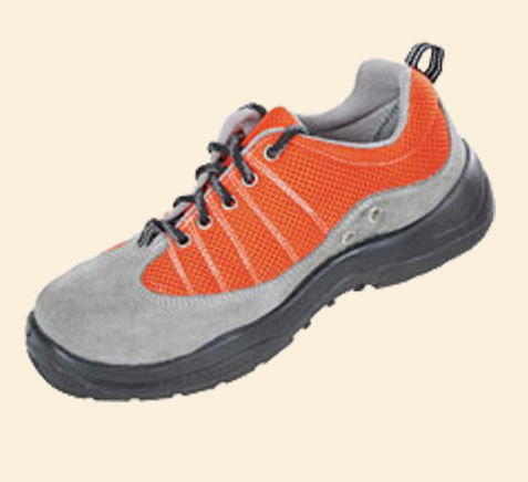 Suede Split Leather And Nylon Orange Mesh Safety Shoes