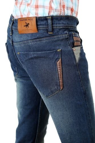 Men's Leather Mix Denim Jeans