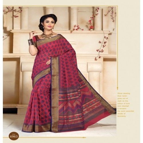 Spring Kajri Brown Printed Cotton Saree