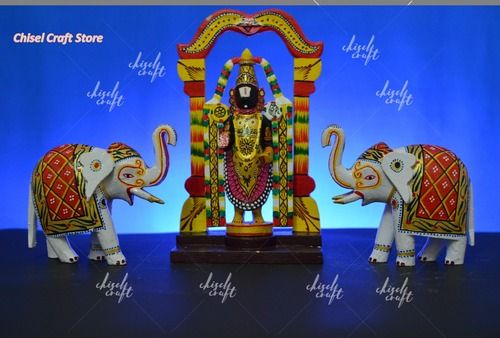 Religious Kondapalli Lord Balaji With White Elephants Wood Crafts