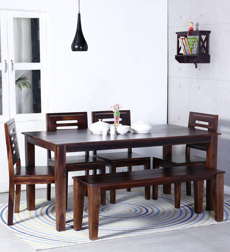 Walnut Finish Silicante Six Seater Dining Table Set