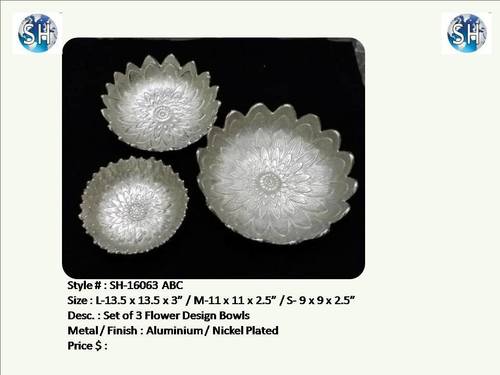 Aluminium Nickel Plated Bowl - Flower Designs 
