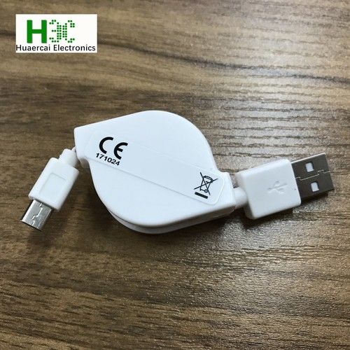 White Micro USB Retractable Cable Wire 1m,USB Male to MICRO Male CORE