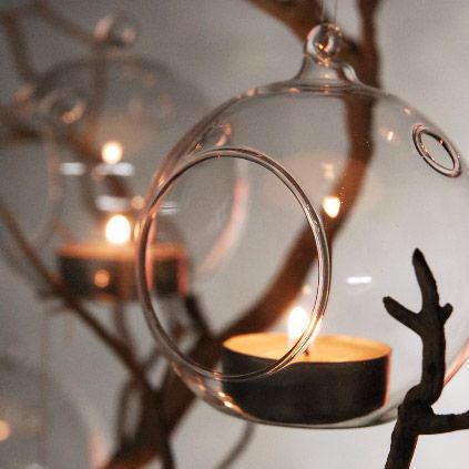 Hanging Glass T-light Ball Lamp - Round Clear