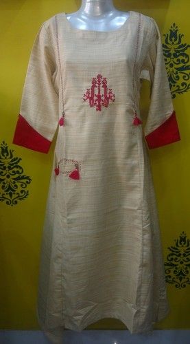 Beige Banglore Silk Kurti Tail Cut