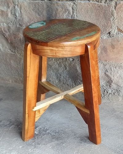 Handmade Reclaimed Wood Industrial Wooden Stool