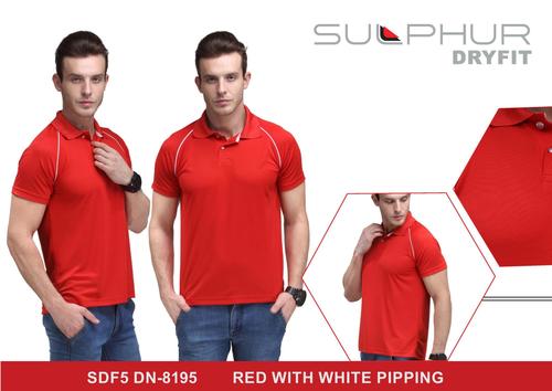 Red And White Piping Collar T-Shirt Age Group: Unisex / Mens / Youth / Ladies (Select 1 Size Less)