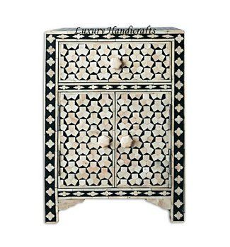 Black Bone Inlay Targua 1 Drawer 2 Door Bedside Table