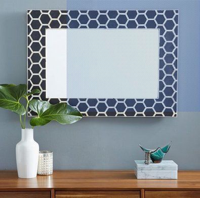 Bone Inlay Honeycomb Mirror Black