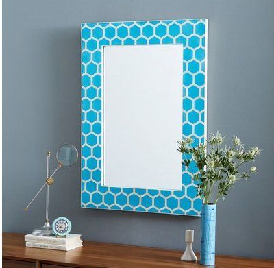 Bone Inlay Honeycomb Mirror Turquoise