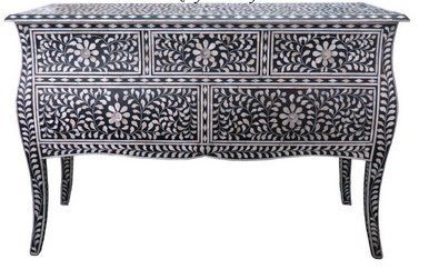 French Bone Inlay 5 Drawer Chest Black