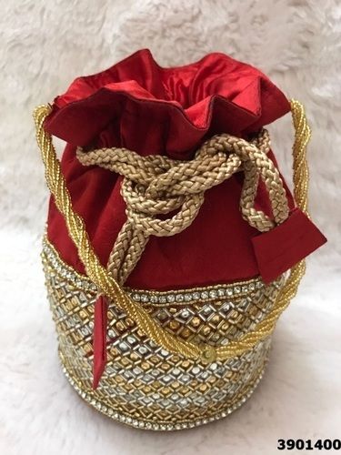 Red Raw Silk Potli Bags