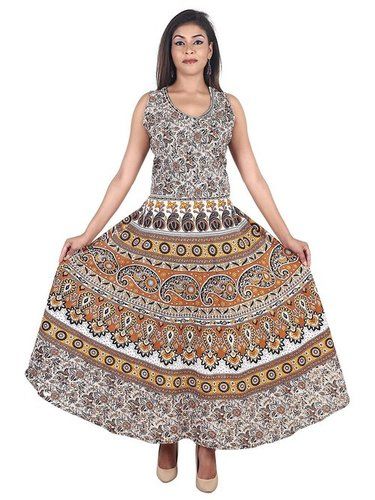 Ladies One Piece Dress - 100% Cotton, XXL (44 Inch), Multi Colour Printed | Home Washable, Adjustable with Belt