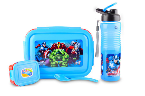 Avengers Kids Lunch Box - BPA Free Plastic, Rectangle Shape, Blue/Red Color | Fixed Partition, Super Lock and Seal with Silicon Rubber Seal, Safe Edges