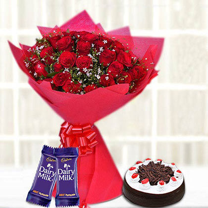 30-Red Blooms With Choco Treats Gift Set