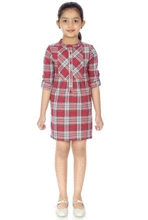 Girls Red and Grey Brushed Checked Dress