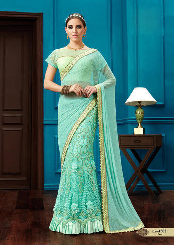 Georgette Designer Saree In Blue With Stone Work | Fancy Saree With Stone  Work | 3d-mon.com