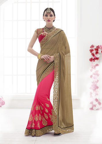 Chiku And Gajri Shaded Designer Saree