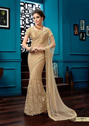 Designer Net Saree With Pearl Embellishments