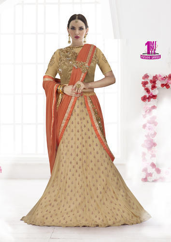 Designer Peach Colored Saree With Cutwork