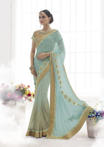 Designer Sky Blue Saree