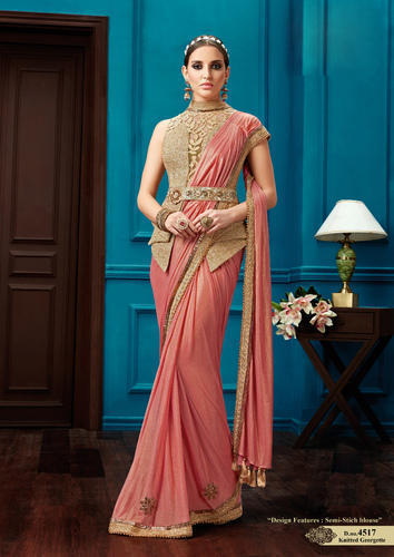 Peach Colored Designer Georgette Saree