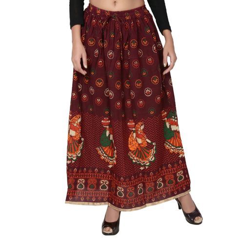 Brown Long Rajasthani Printed Skirts