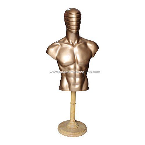 Adams Mannequins Male Torso Golden With Wooden Stand Metallic Mannequins Mt07