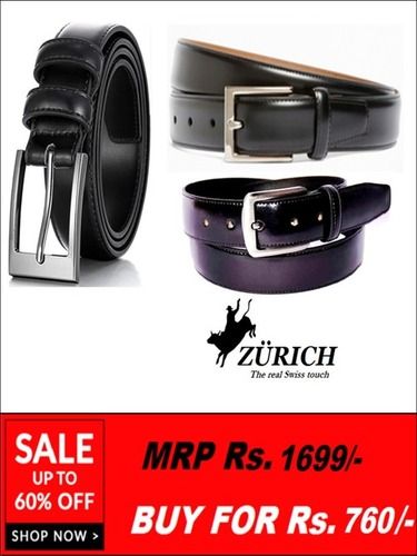 Zinc Branded Real Swiss Touch Genuine Black Leather Belt