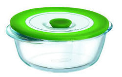 Borosil Round Dish With Green Lid