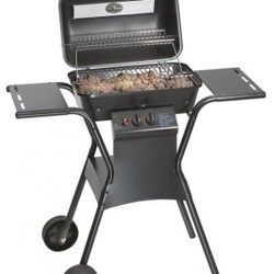 Outdoor Barbecue - Powder Coated Body, LPG Gas Operated with Auto Ignition | Features Lava Rock and Chrome Plated Grills, Dual Side Metallic Shelves