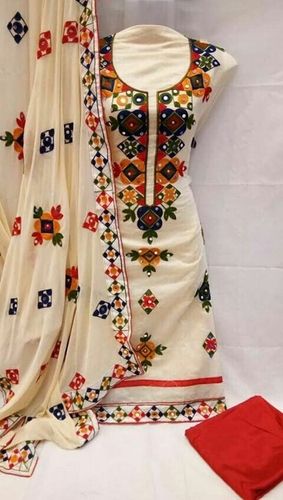 Chanderi Silk Embroidered Dress Material With Inner