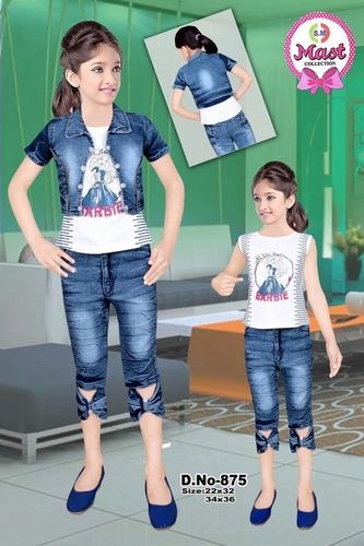 Girls Jeans Capri Jacket (3 Pcs Set)