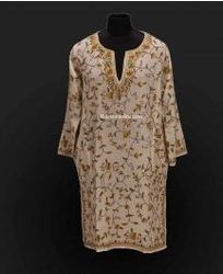 White Floral Woolen Phiran Kurti