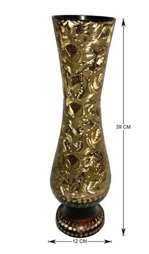 Hand Crafted Kashmiri Work Glass Pattern Brass Flower Vase