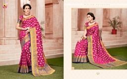 Hand Print Casual Pink With Raw Silk + Weaving Silk Saree