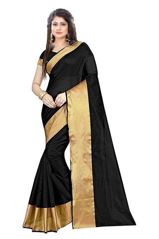 Plain Black Color Cotton Silk Saree