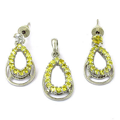 Fashion Accessories Citrine Gemstone Silver Pendant Set