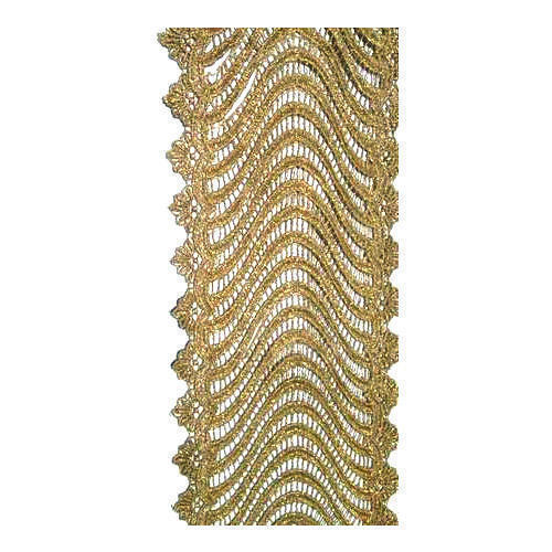 GPO Lace - Polyester, 15 mm Width, Golden Color, Embellished Embroidery Design, Gleaming Finish