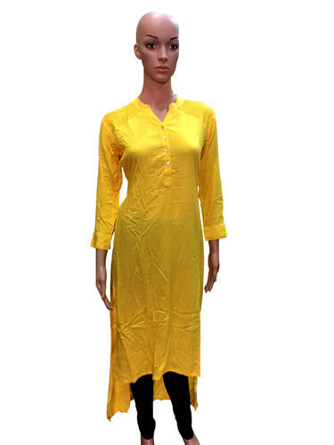 Anti Wrinkle Designer Ladies Yellow Kurtas