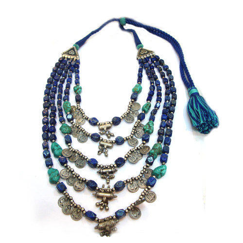 Lapis Lazuli Natural Stones 925 Silver Kantha Necklaces Gender: Women