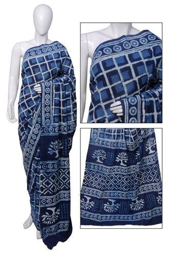 Cotton Indigo Printed Saree