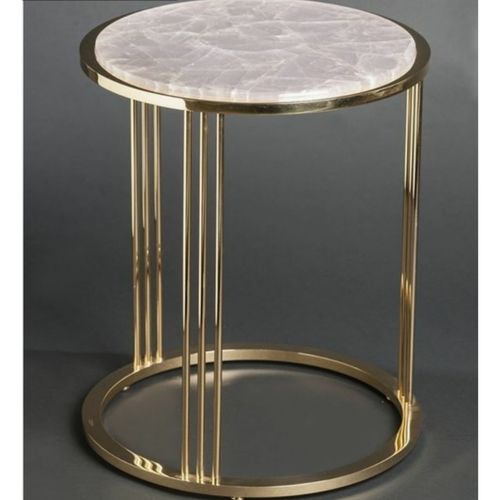 American Italian Marble Stone Coffee Table With Iron Stand