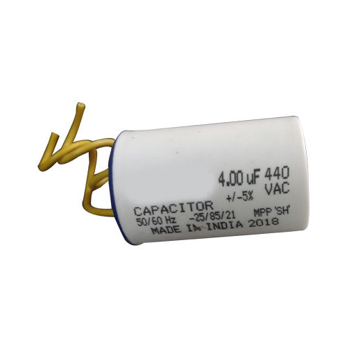 AC Motor Capacitor - Oil Filled, 4 uF Capacitance, 440 V Voltage Rating | High-Quality PP and Aluminium Materials, 50/60 Hz Frequency