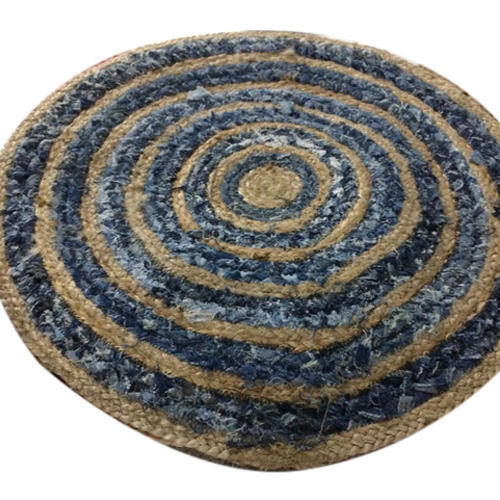 Round Jute and Denim Braided Rug